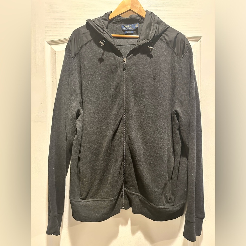 2XL polo Grey Zip Up Hooded sweat jacket